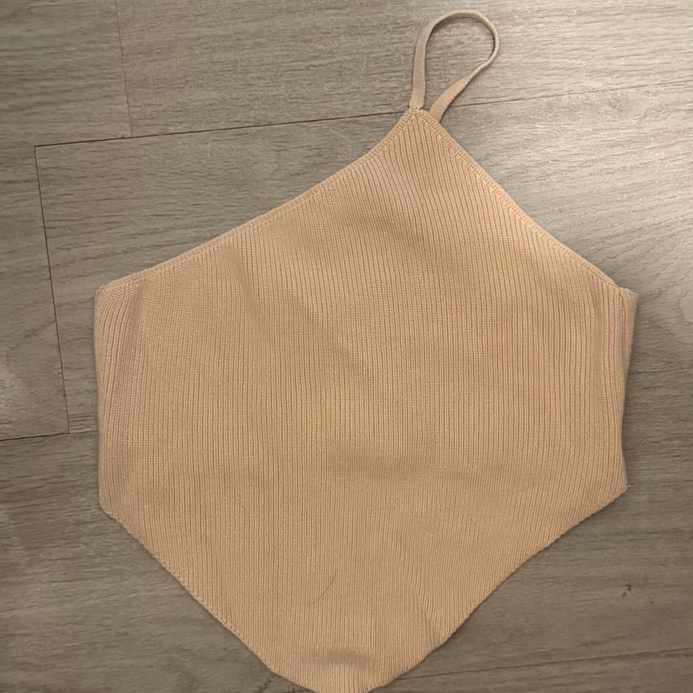 Tan Ribbed Knit Halter Top